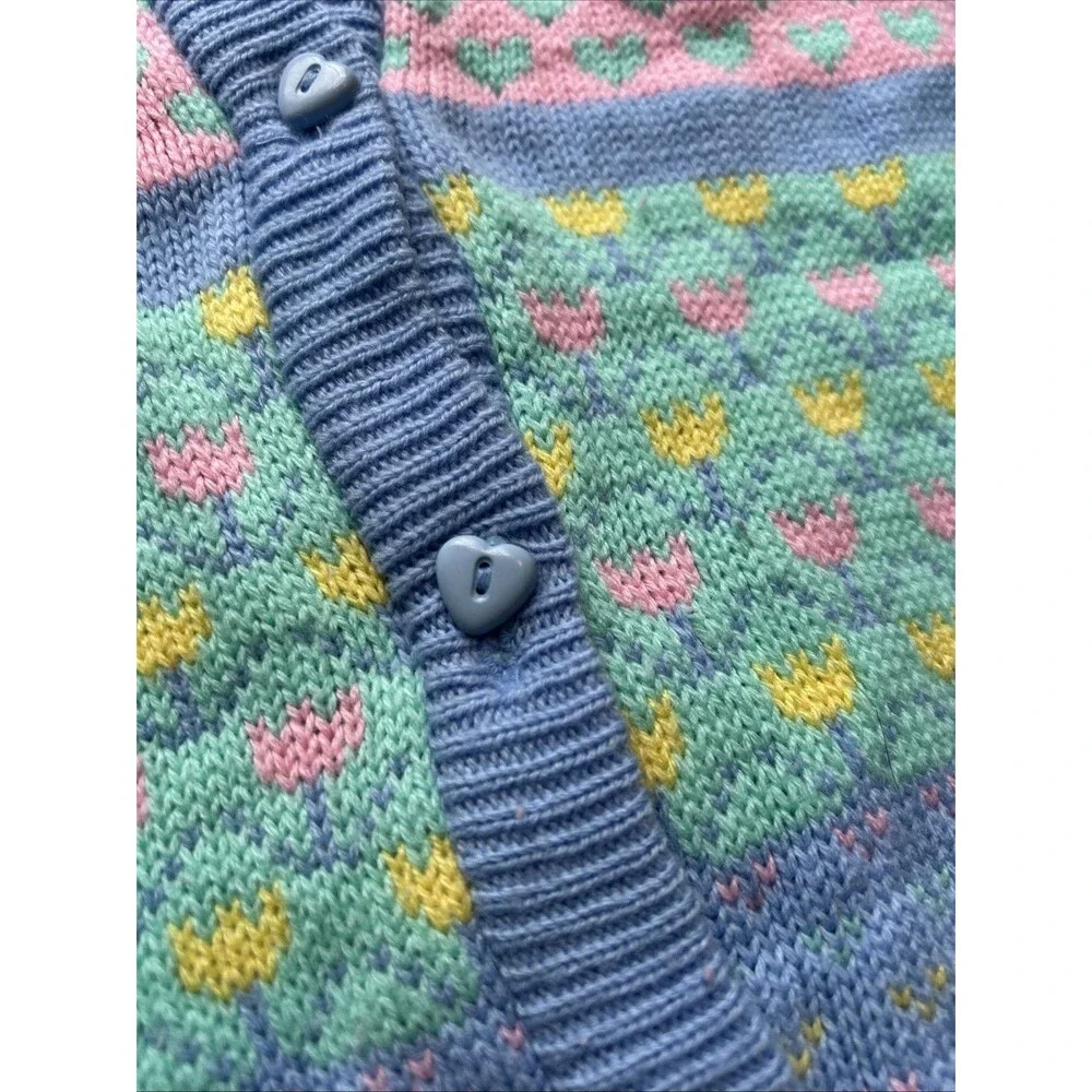 Vintage Two of Hearts Kids Sweater Large Crew Neck 90s Knit Cardigan L 6x